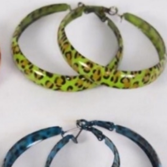 Animal Cheetah Leopard Hoop Earrings *Yellow Colorful NEW - Picture 5 of 9